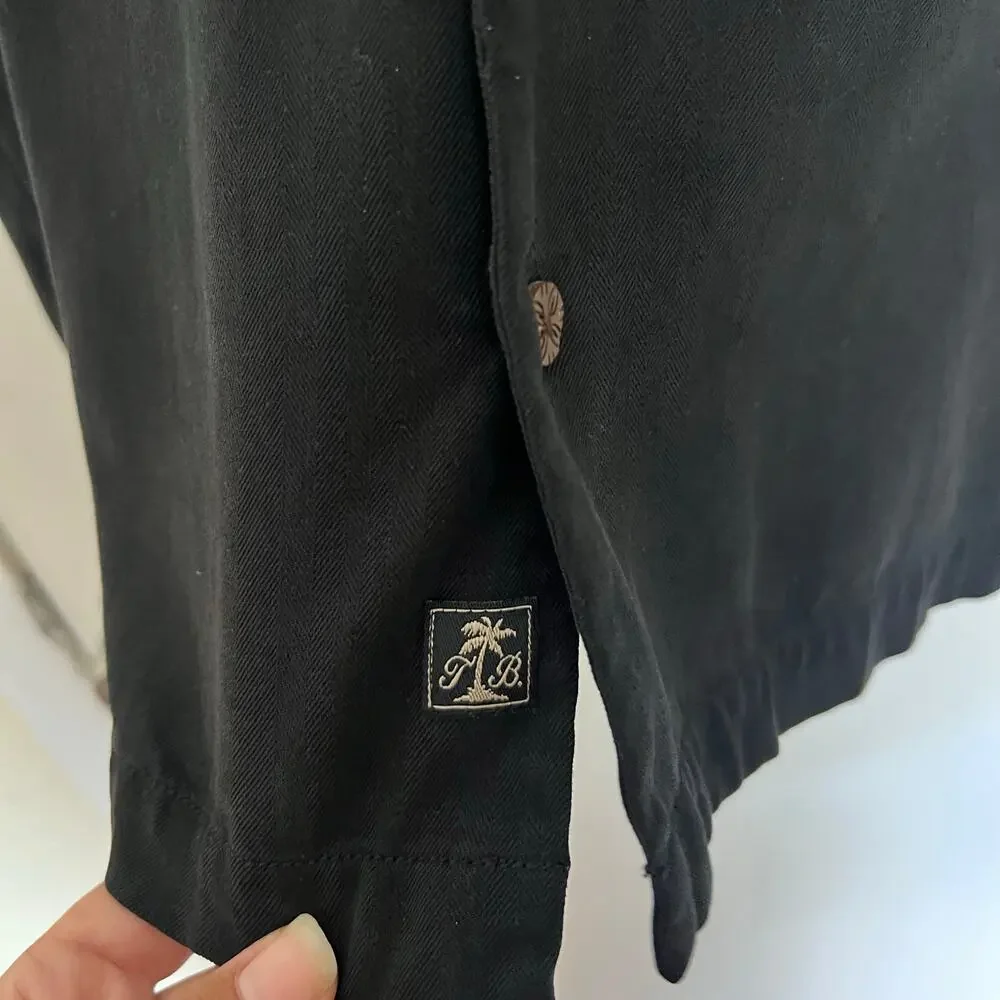 Tommy Bahama Silk Paradise Plunder Black Camp Shirt Pirate Embroidered Coastal